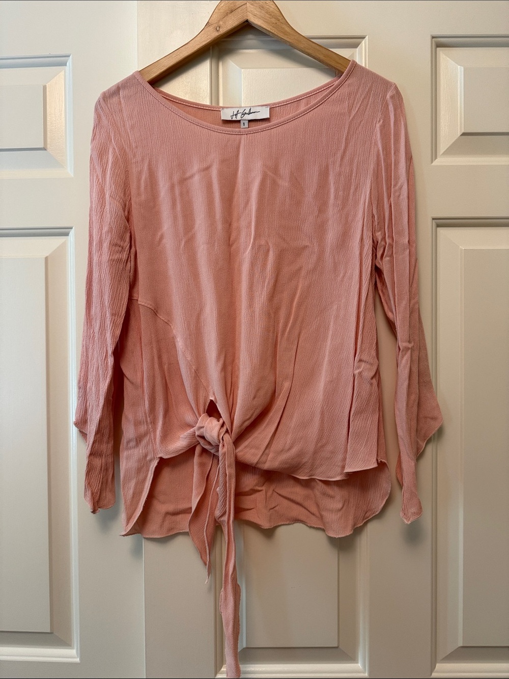 Blush Pink Long-Sleeve Front Tie Top